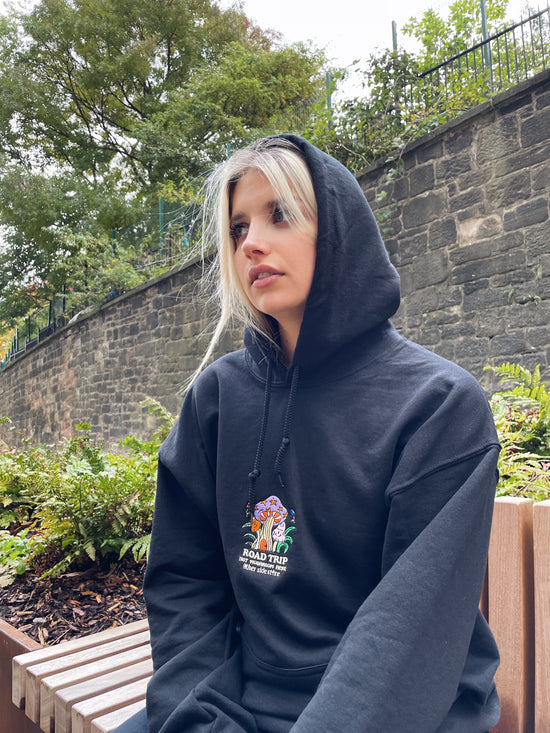 Other Side Store 'Road Trip' Embroidered Hoodie - Black / Sand