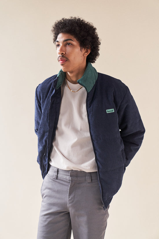 bound 'Navy' Corduroy Puffer Coat