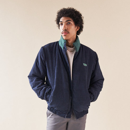 bound 'Navy' Corduroy Puffer Coat