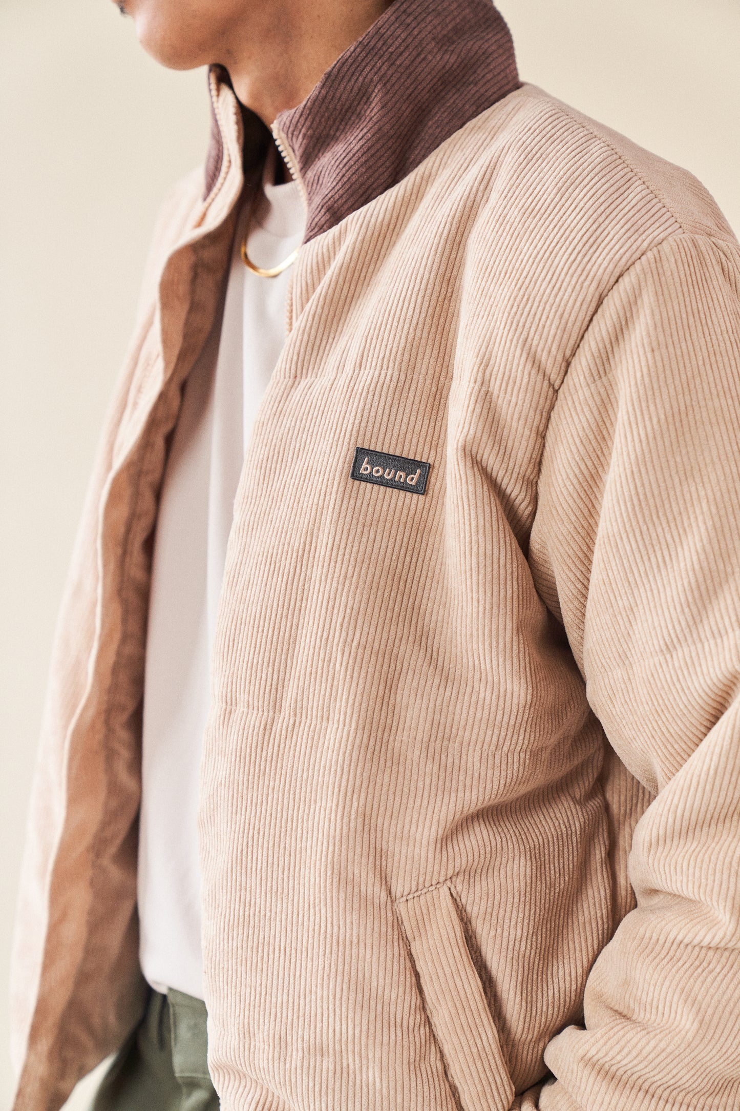 bound 'Latte' Corduroy Puffer Coat