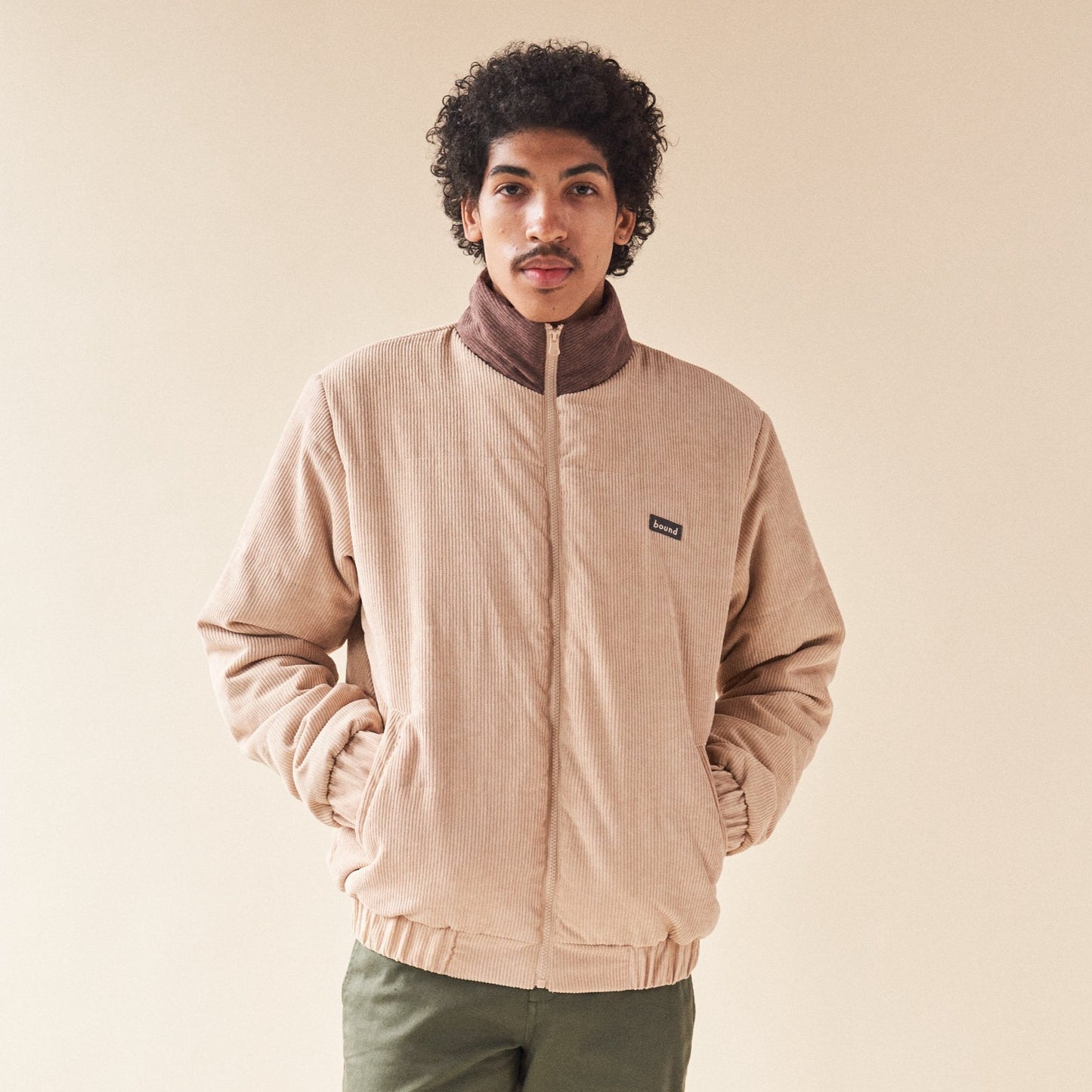 bound 'Latte' Corduroy Puffer Coat