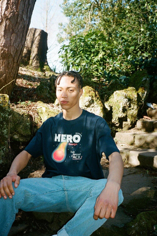 Seasonal Hero 'Freshly Squeezed' Tee - Navy Organic Cotton - UN:IK Clothing