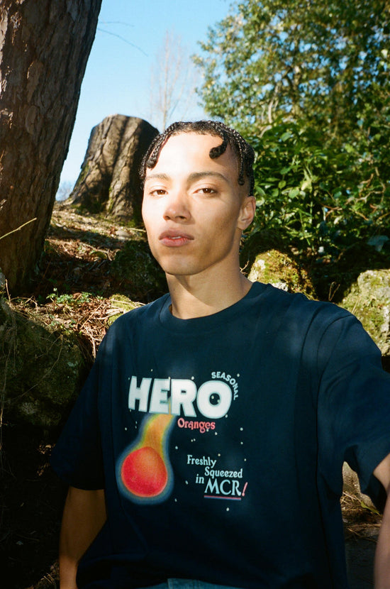 Seasonal Hero 'Freshly Squeezed' Tee - Navy Organic Cotton - UN:IK Clothing