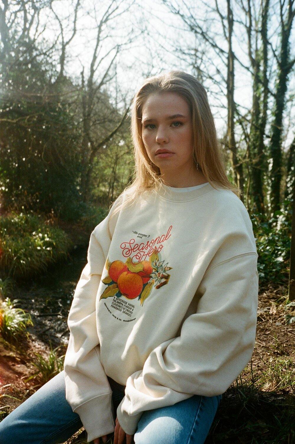 Seasonal Hero 'Oranges' Oversized Sweater - Organic Natural - UN:IK Clothing
