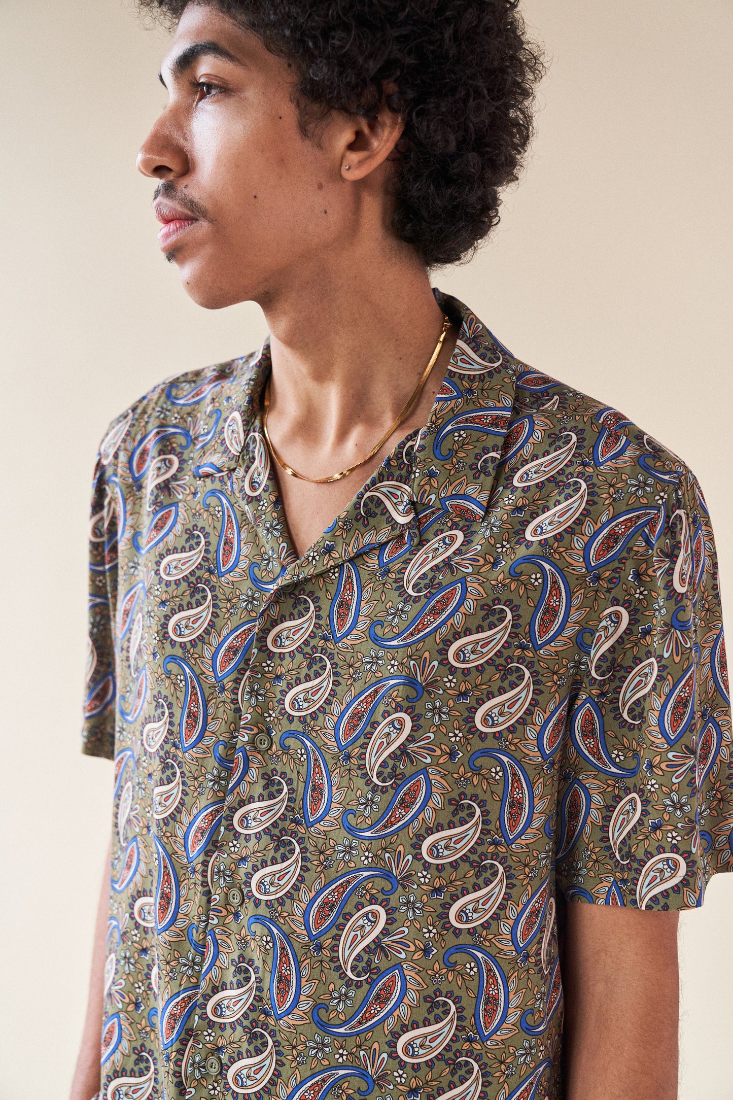 bound 'Olive' Paisley Rayon SS Shirt