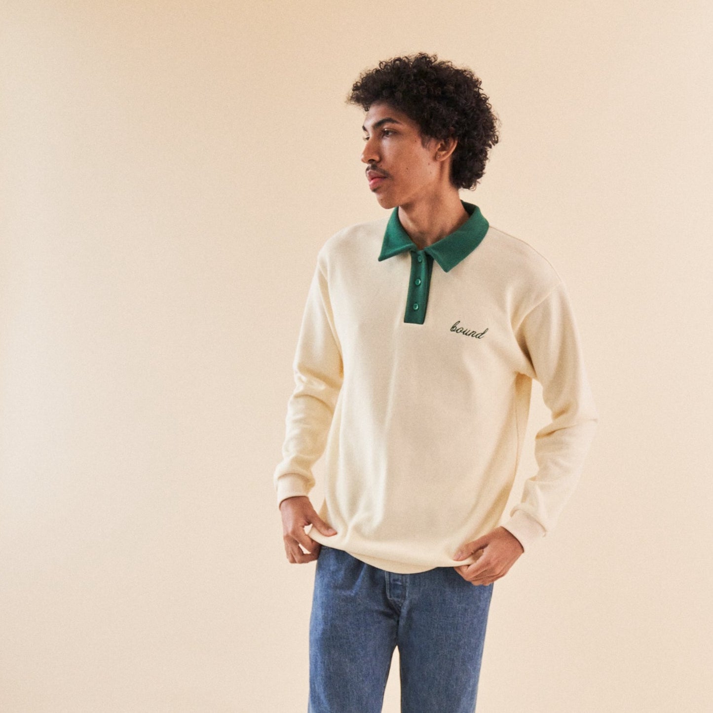 bound 'Cream Knit' Polo Sweater