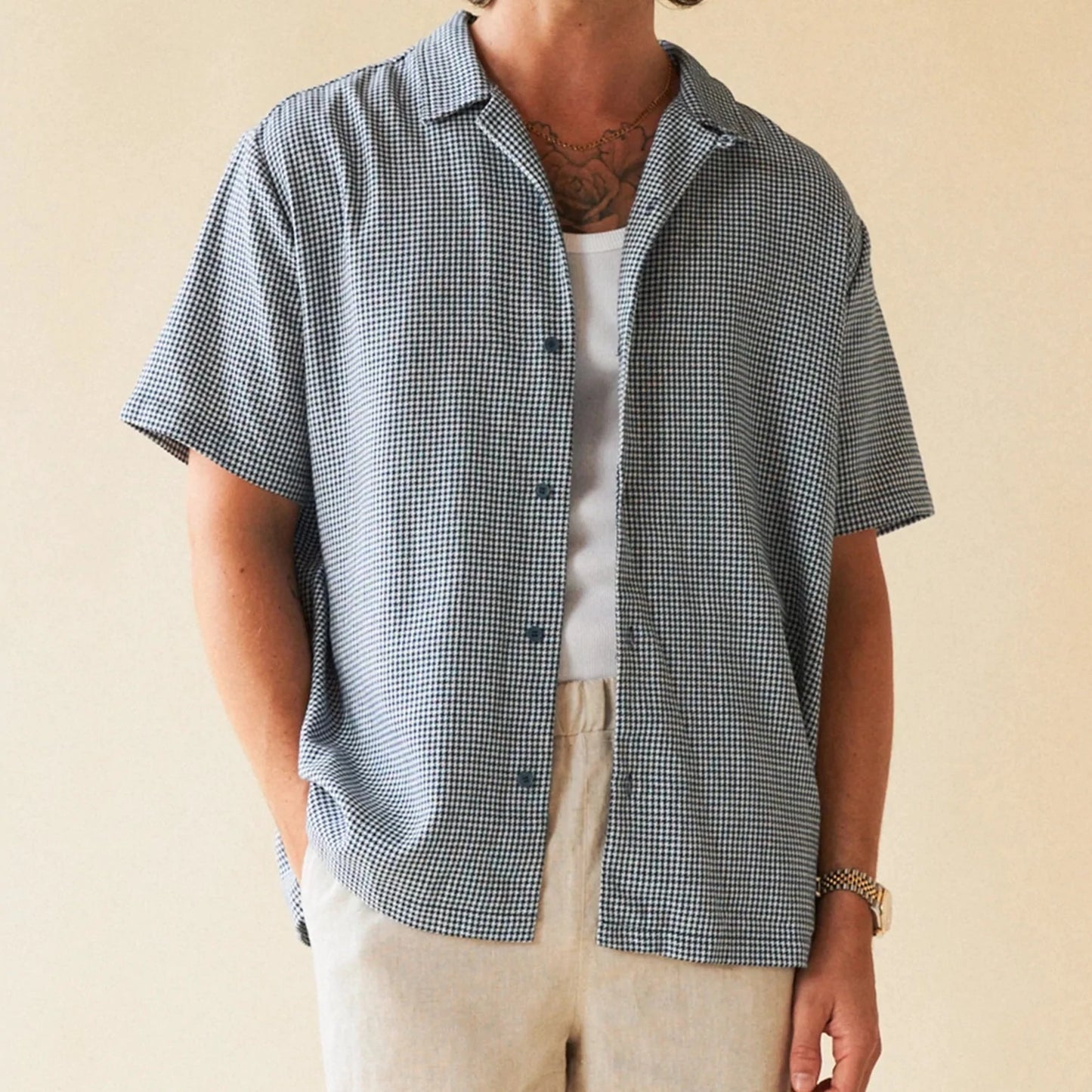 bound 'Atlantic' Dogtooth Linen SS Shirt