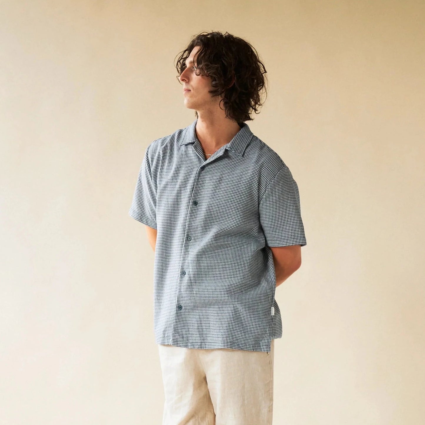 bound 'Atlantic' Dogtooth Linen SS Shirt