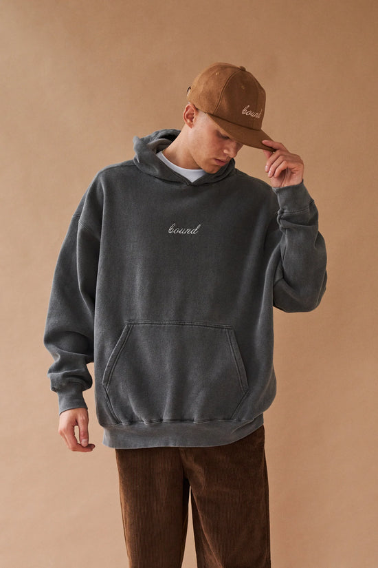 bound 'Washed Charcoal' Embroidered Script Hoodie
