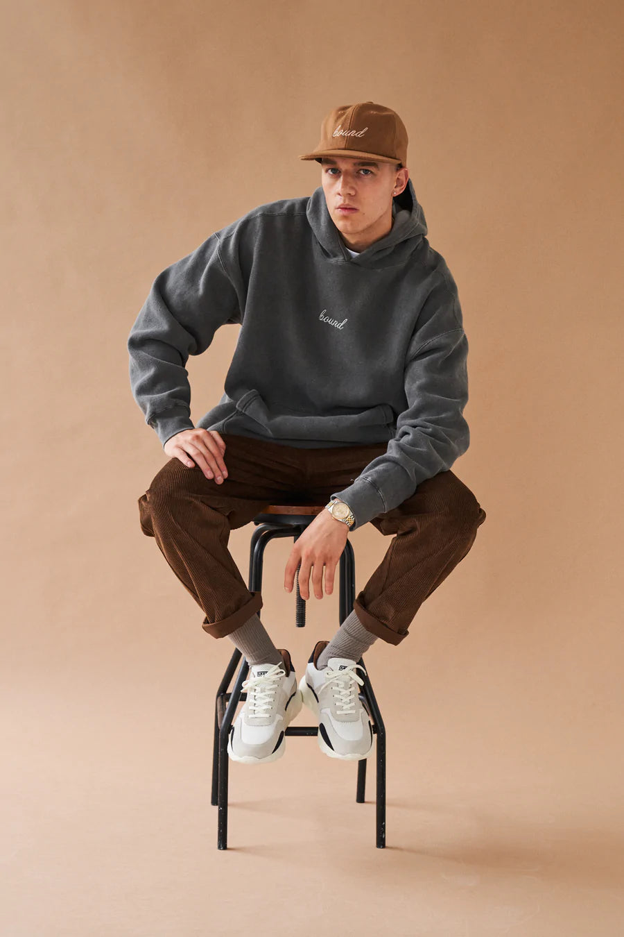 bound 'Washed Charcoal' Embroidered Script Hoodie