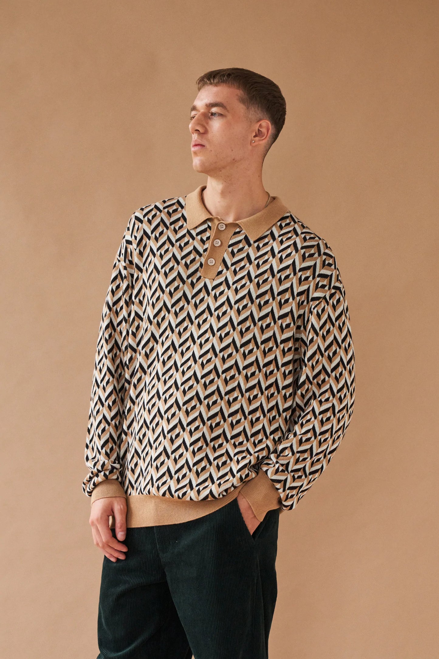 bound 'Chevron Brown' Longsleeve Polo
