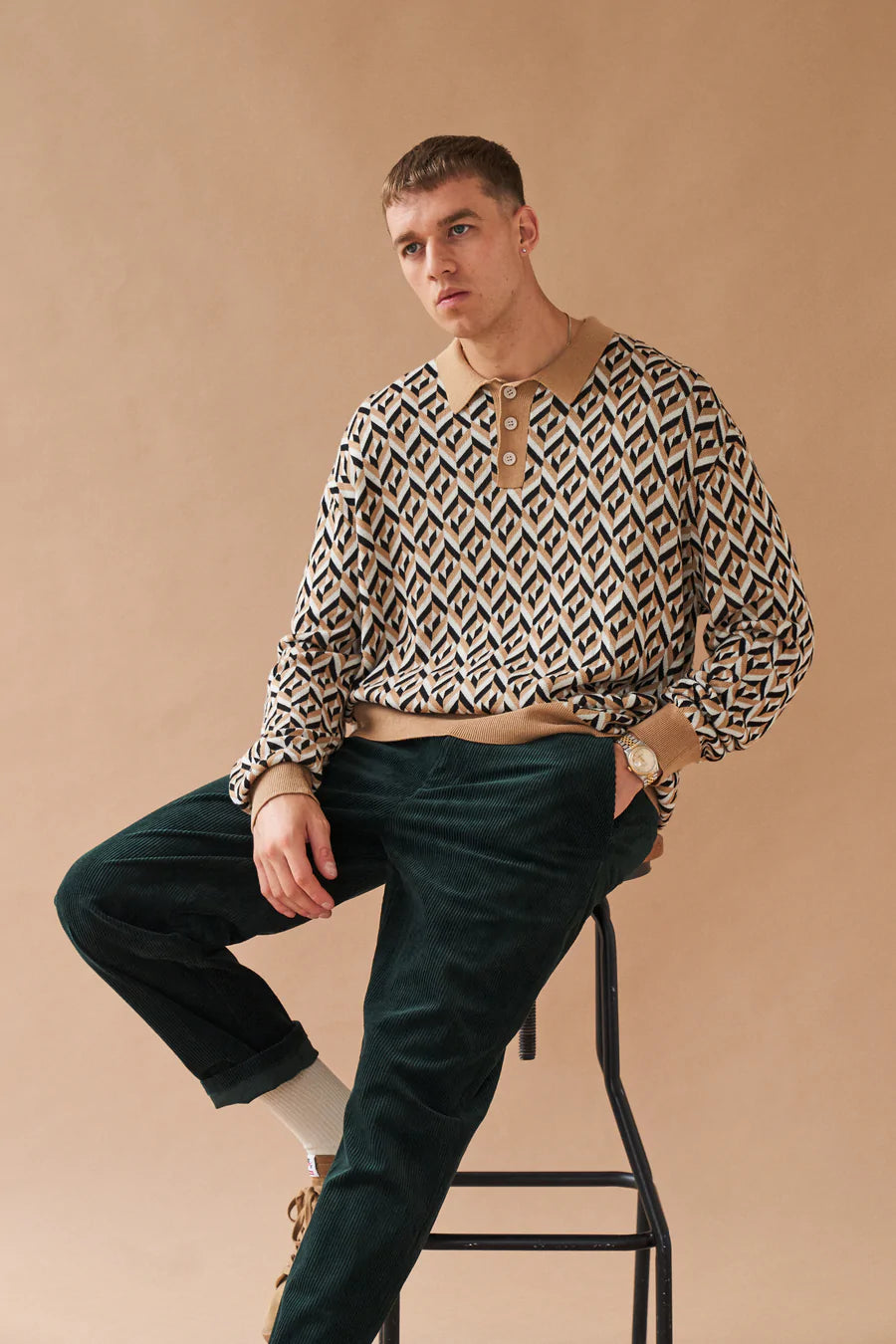 bound 'Chevron Brown' Longsleeve Polo
