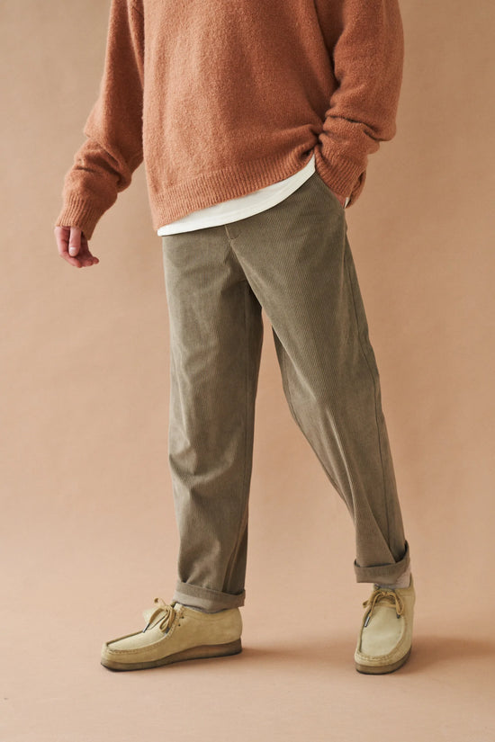 bound 'Mushroom' Corduroy Trousers