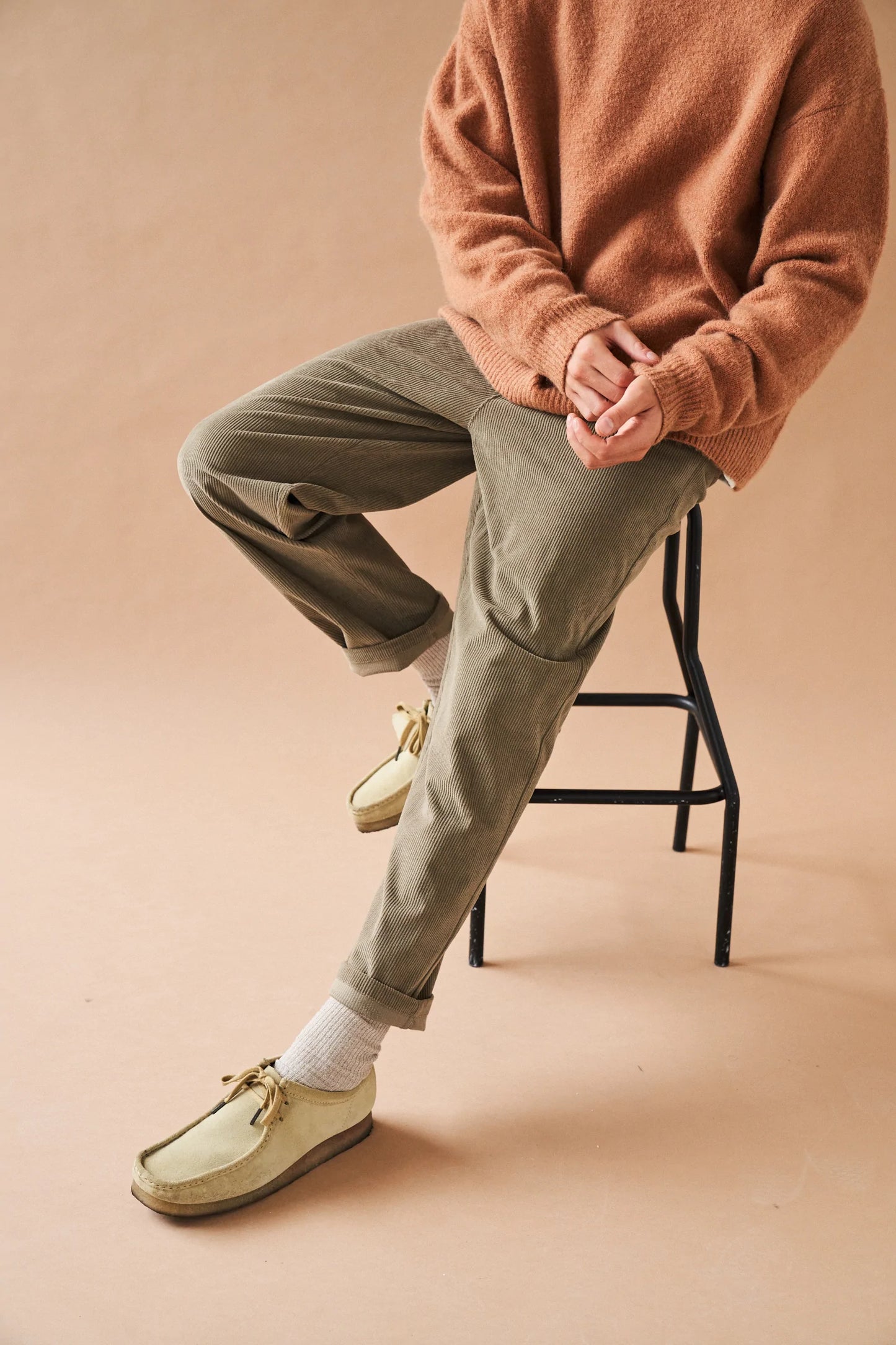 bound 'Mushroom' Corduroy Trousers