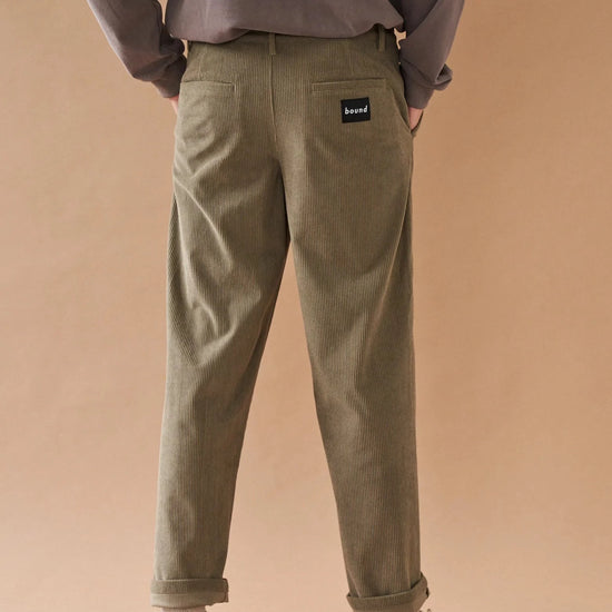 bound 'Mushroom' Corduroy Trousers