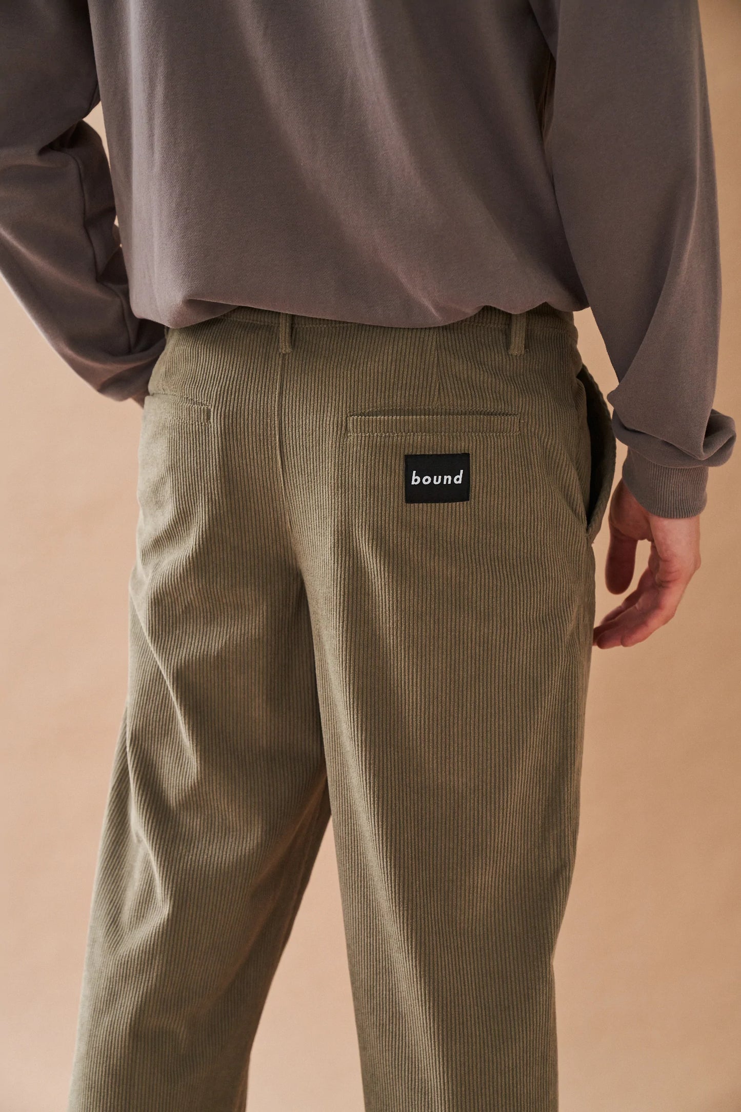 bound 'Mushroom' Corduroy Trousers