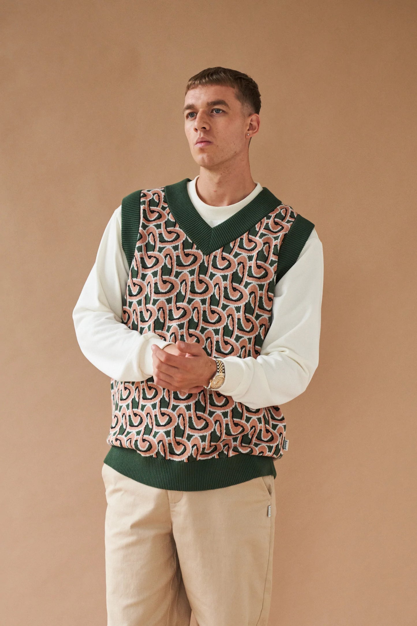 bound 'Monaco' Pattern Knit Sweater Vest