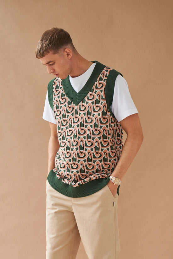 bound 'Monaco' Pattern Knit Sweater Vest