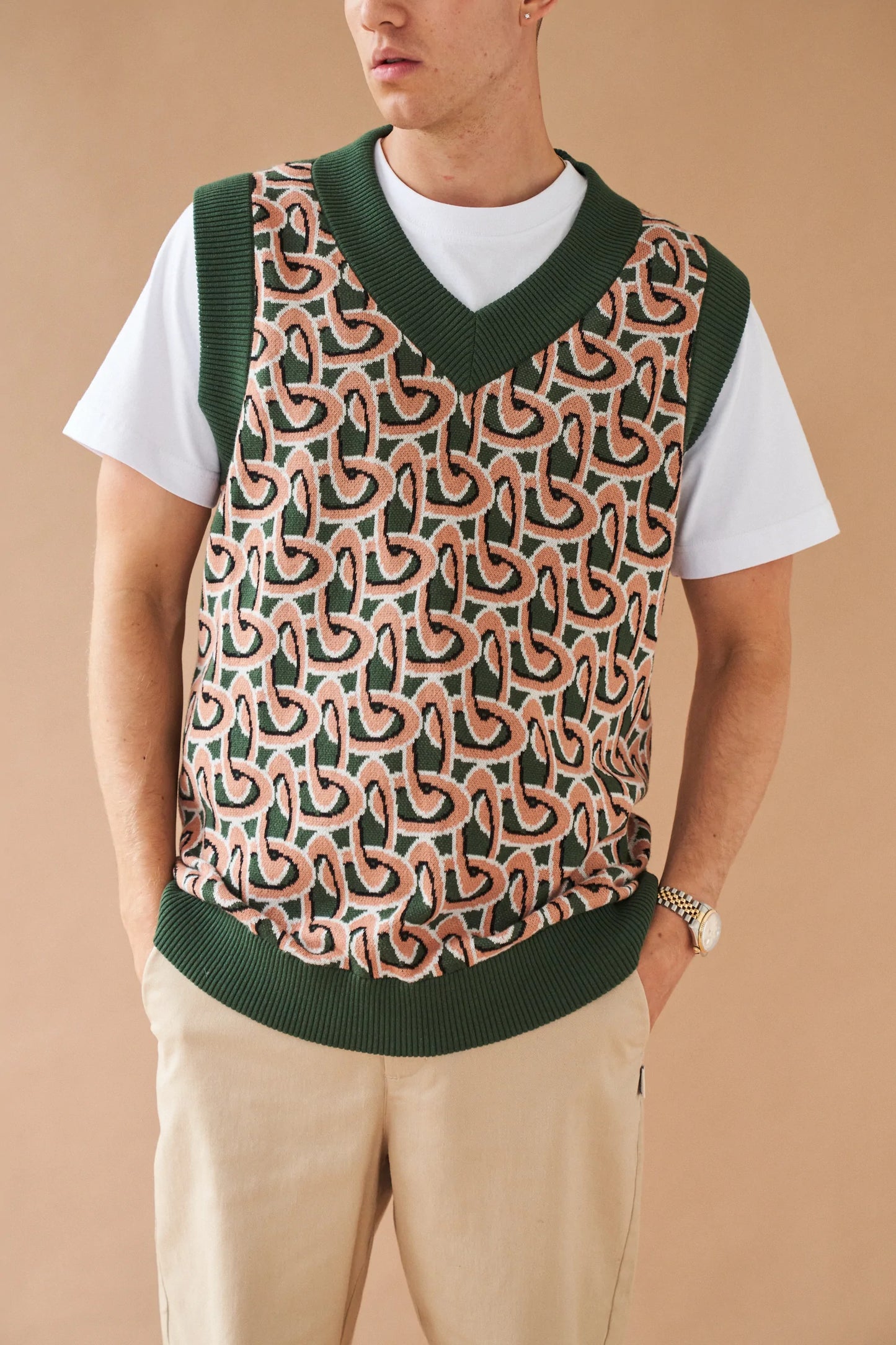 bound 'Monaco' Pattern Knit Sweater Vest