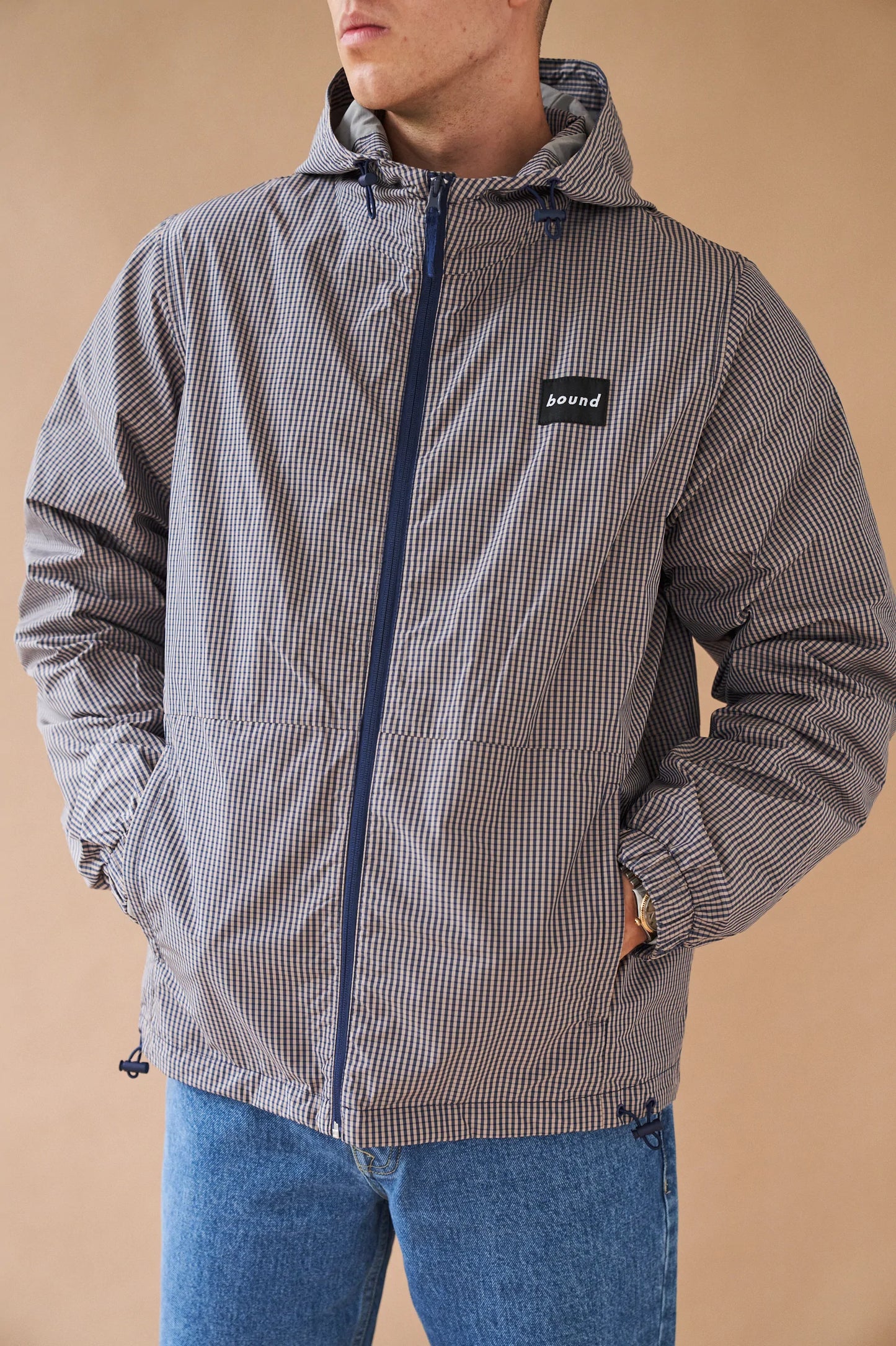 bound 'Digbeth' Check Wind Jacket - Beige & Blue