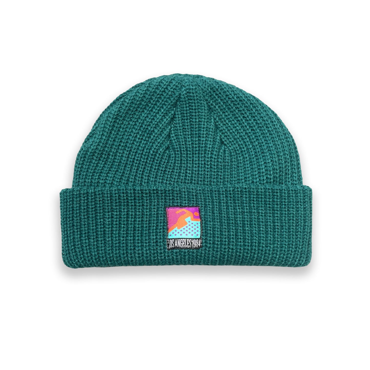 Vice 84 'Runner Patch' Ribbed Fisherman Beanie - Black / Grey / Forest / Light Blue