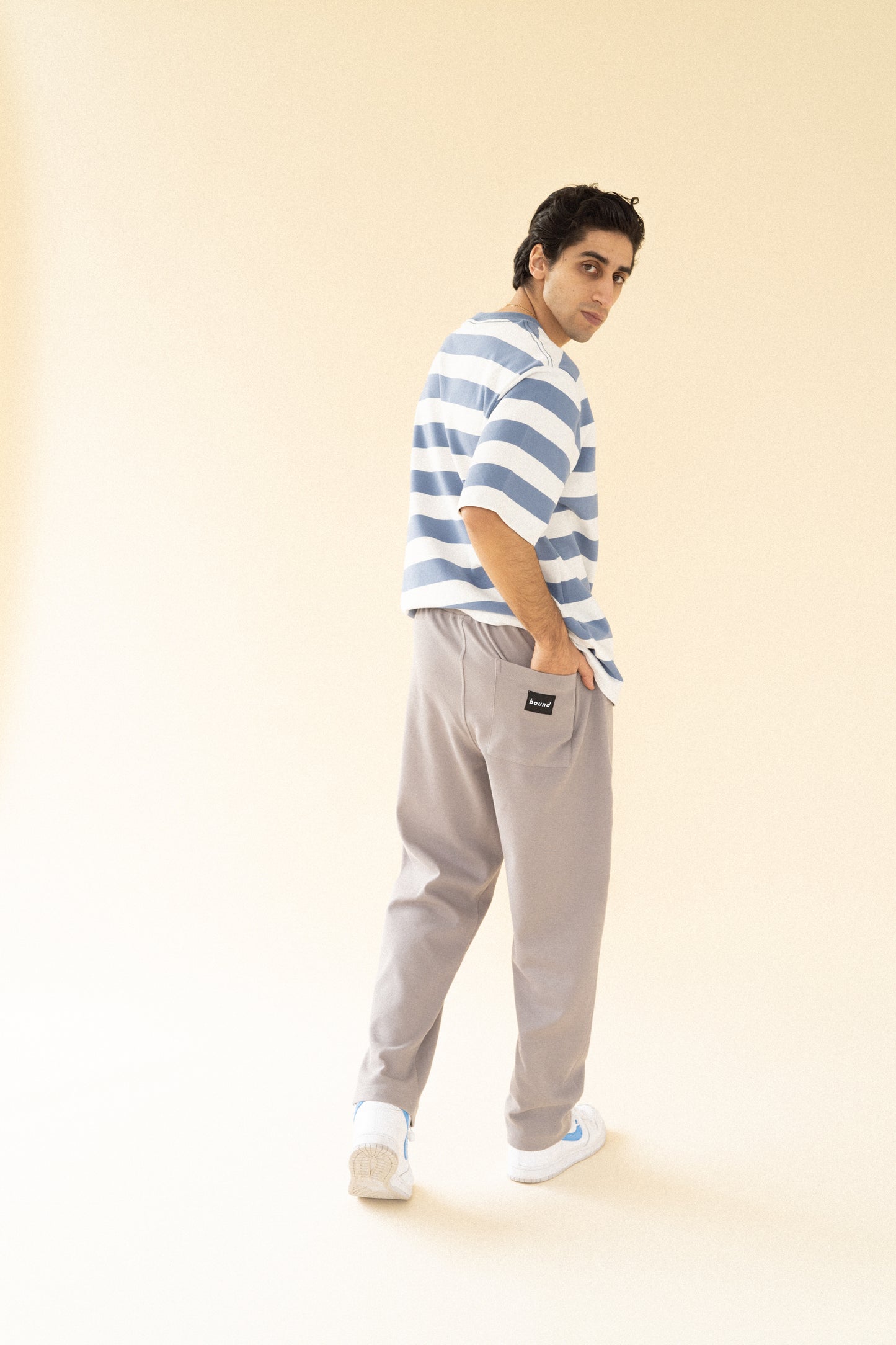 bound 'Textured Grey Cotton' Trousers