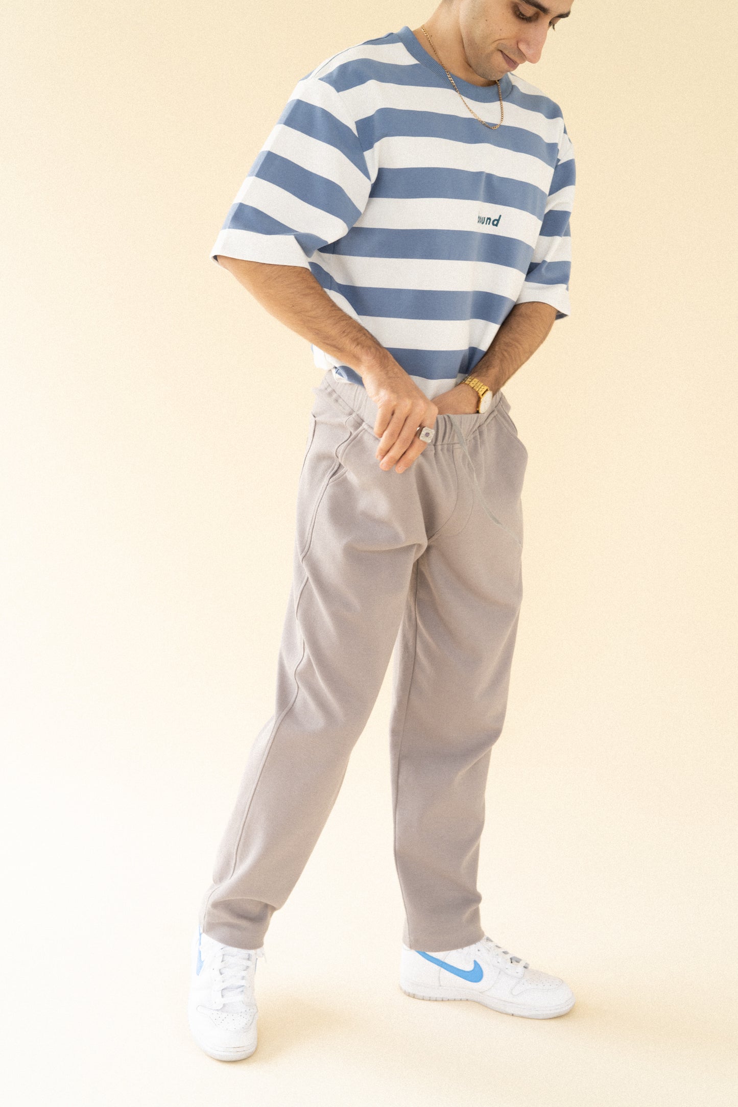 bound 'Textured Grey Cotton' Trousers