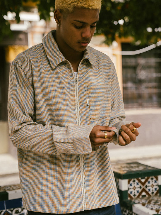 bound 'Linen Dogtooth' Zip Overshirt
