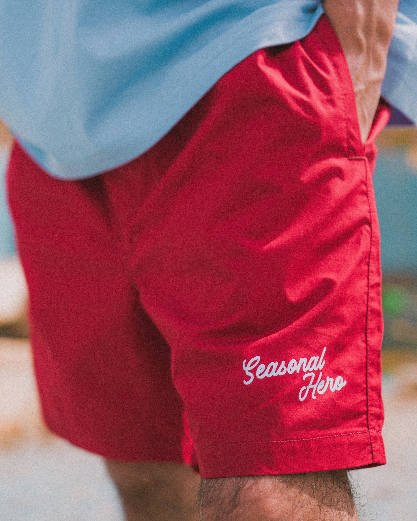 Seasonal Hero 'Script' Beach Shorts - Pistachio / Red / Mauve