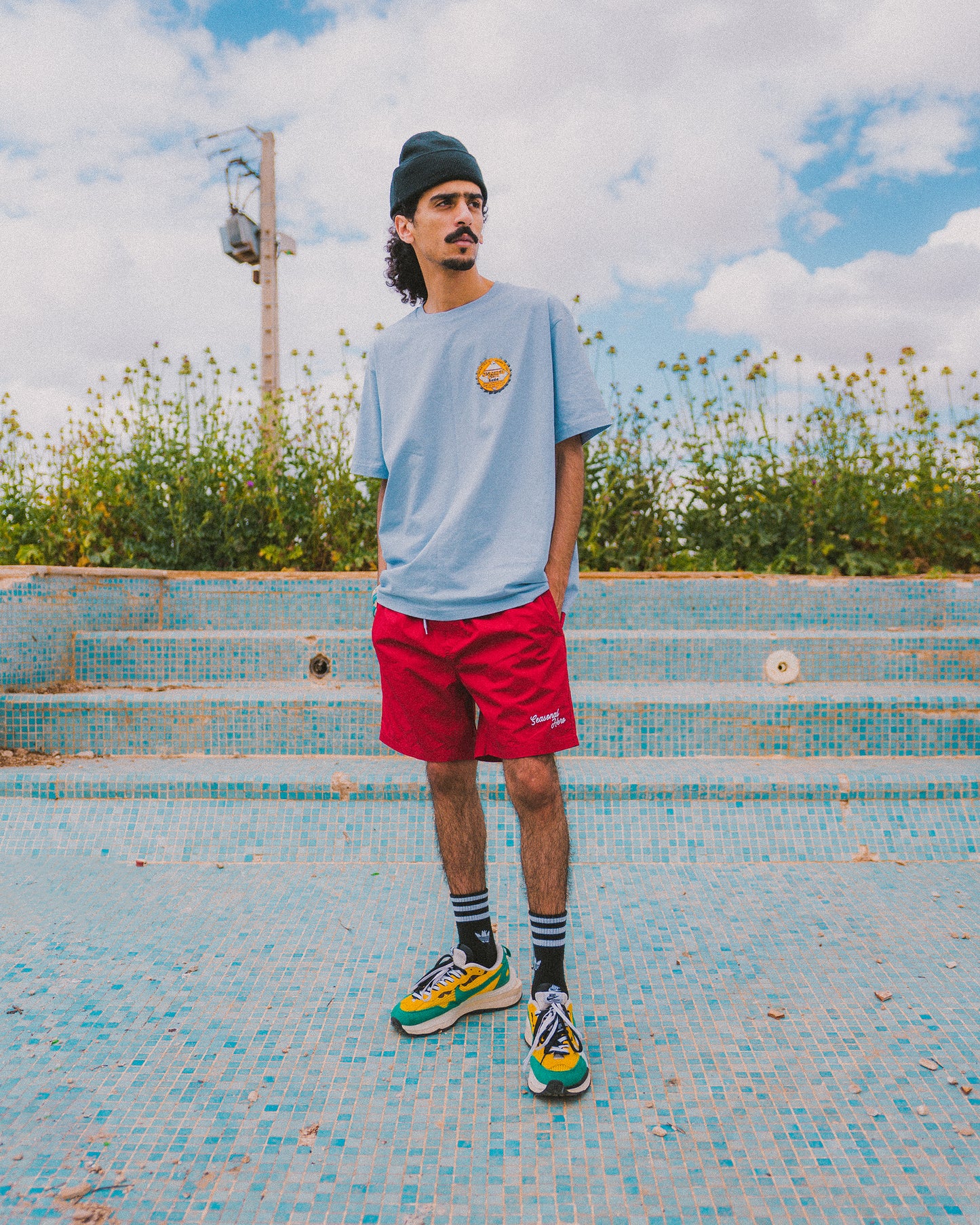 Seasonal Hero 'Script' Beach Shorts - Pistachio / Red / Mauve