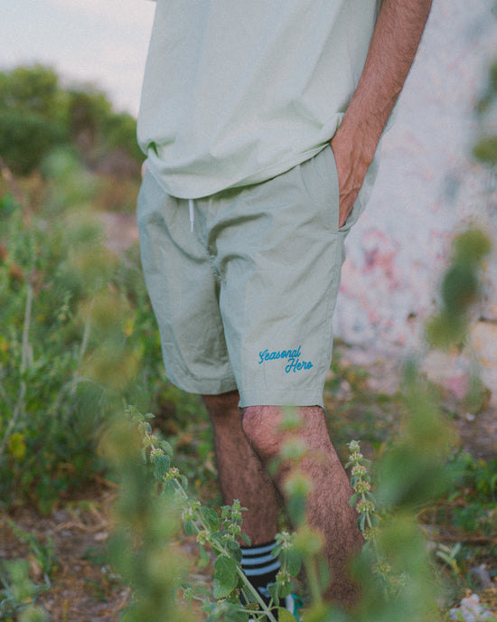 Seasonal Hero 'Script' Beach Shorts - Pistachio / Red / Mauve