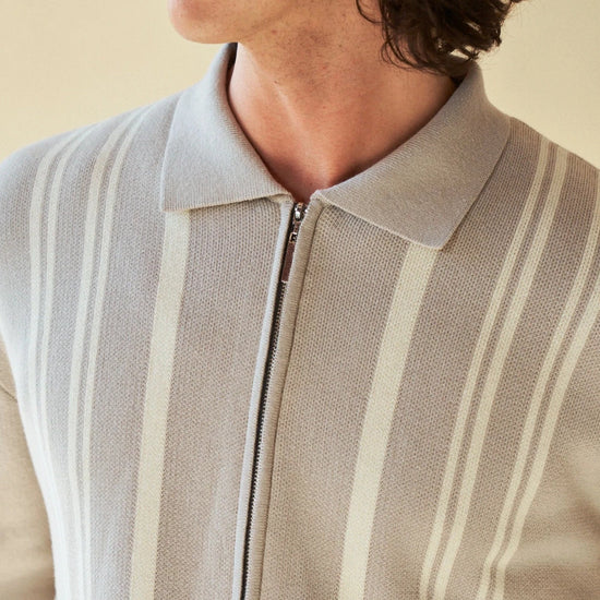 bound 'Elmer' Heavy Zip Knit Polo - Ash