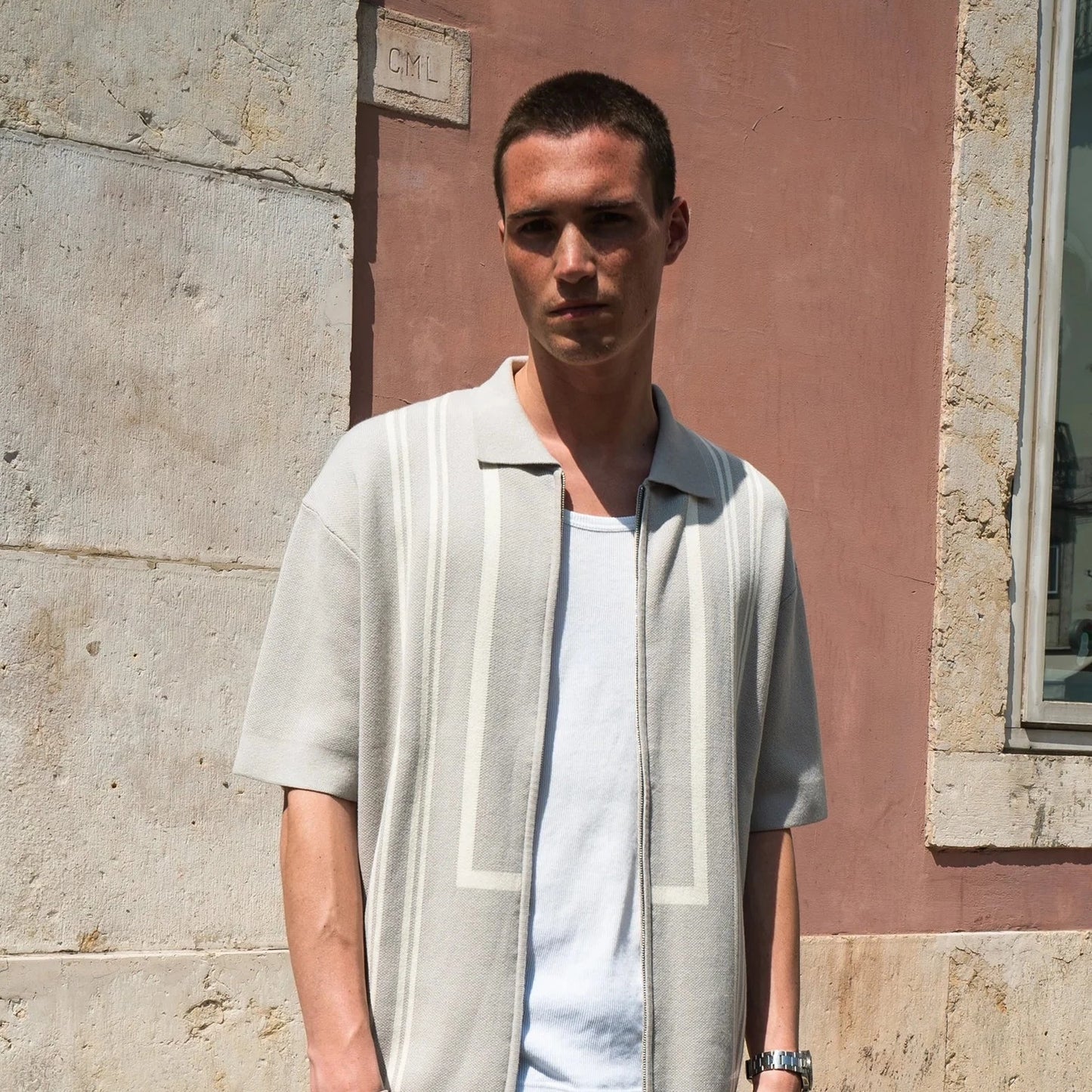 bound 'Elmer' Heavy Zip Knit Polo - Ash