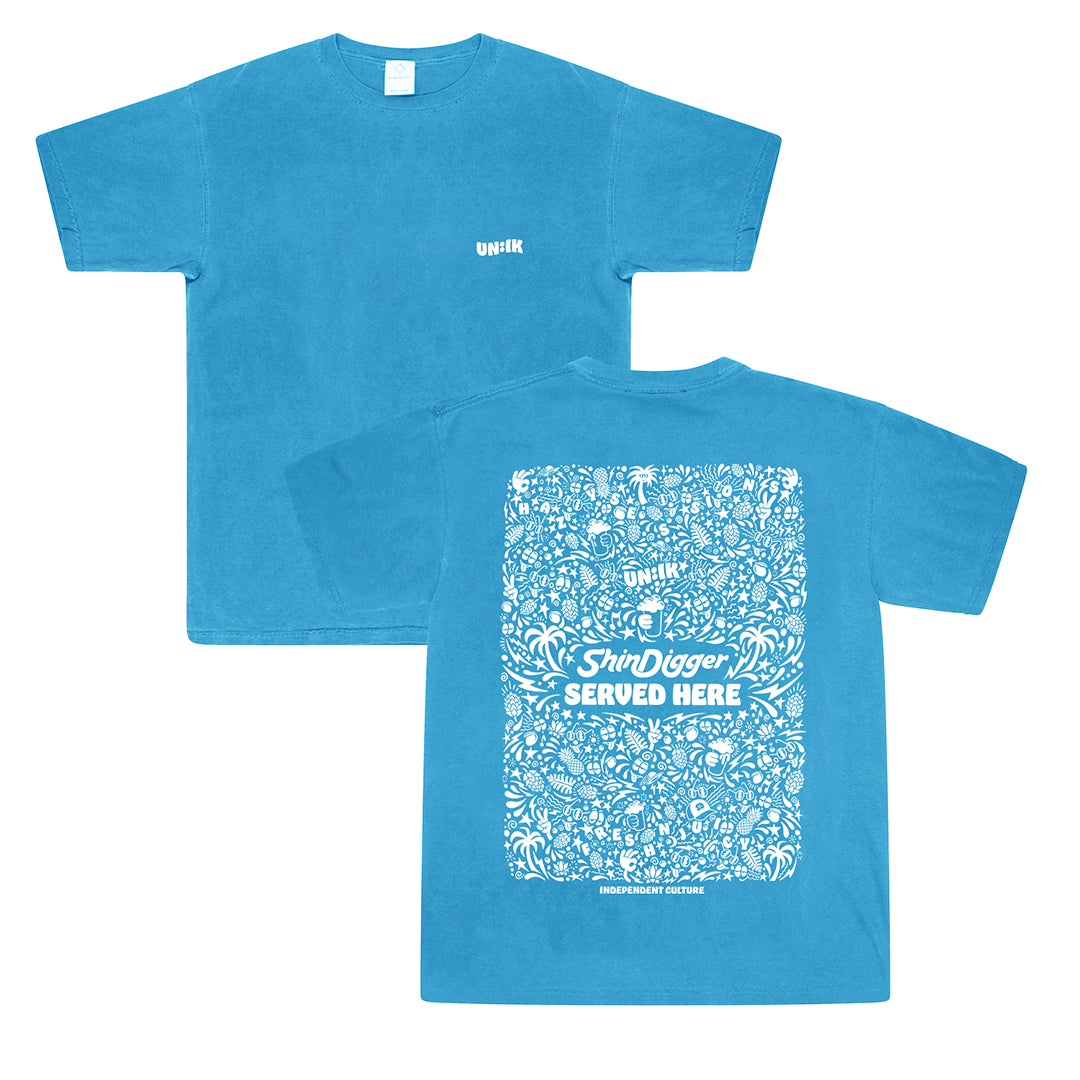Shindigger X UN:IK 'Served Here' Tee - Ibiza Blue