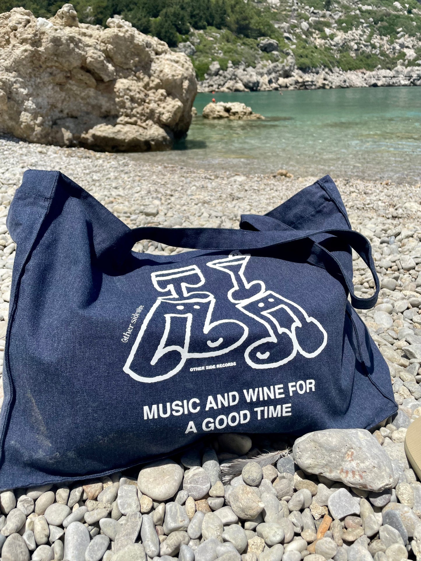 Other Side Store 'Music & Wine' Organic Tote - Navy Denim