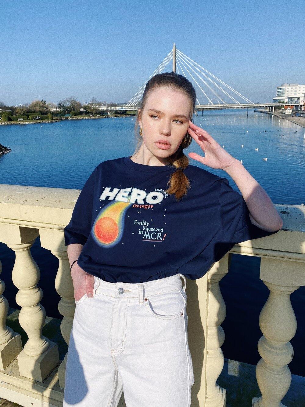 Seasonal Hero 'Freshly Squeezed' Tee - Navy Organic Cotton - UN:IK Clothing