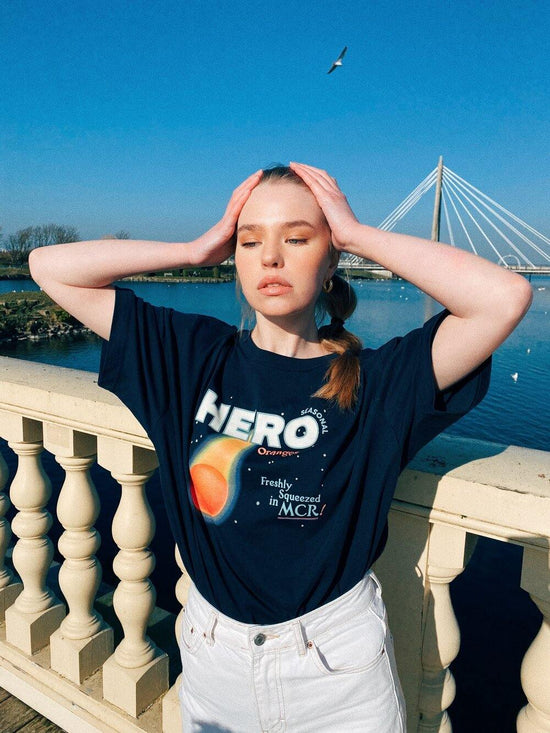 Seasonal Hero 'Freshly Squeezed' Tee - Navy Organic Cotton - UN:IK Clothing
