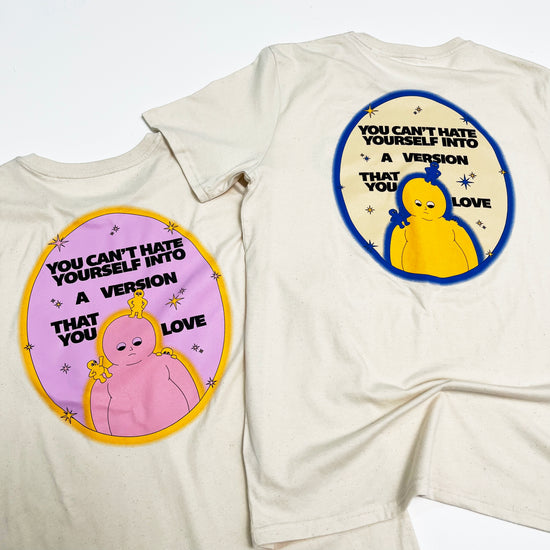 Pleasure Paradox 'You Can't Hate Yourself' Natural Tee - Lavender Print