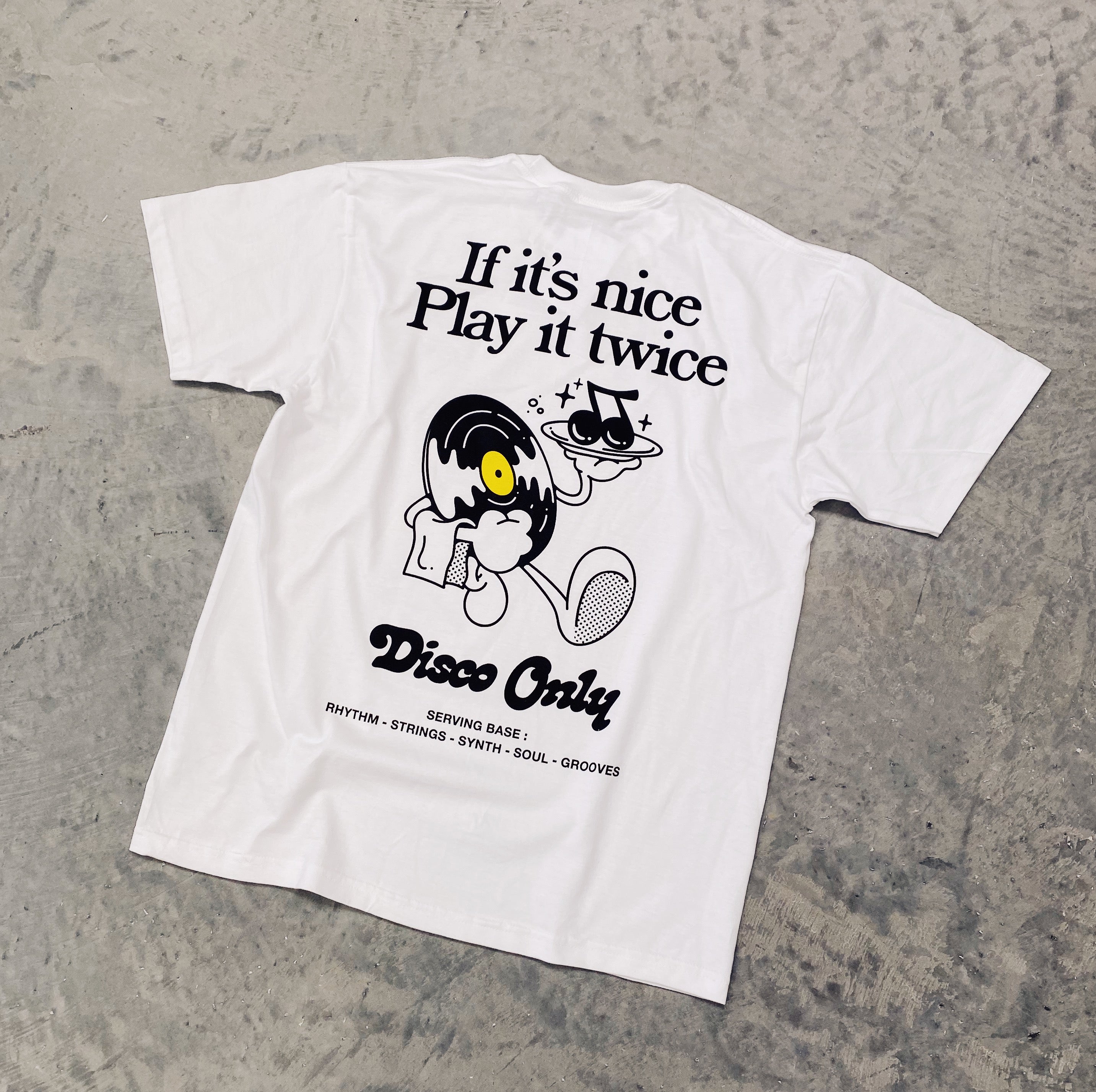 DISCO ONLY 'Play it Twice V2' Tee - White – UN:IK Clothing