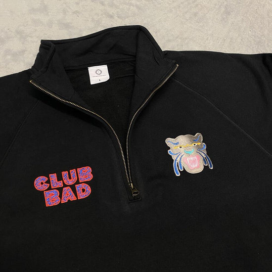 Melé x Club Bad 'Panther' 1/4 Zip Sweater - Black - UN:IK Clothing