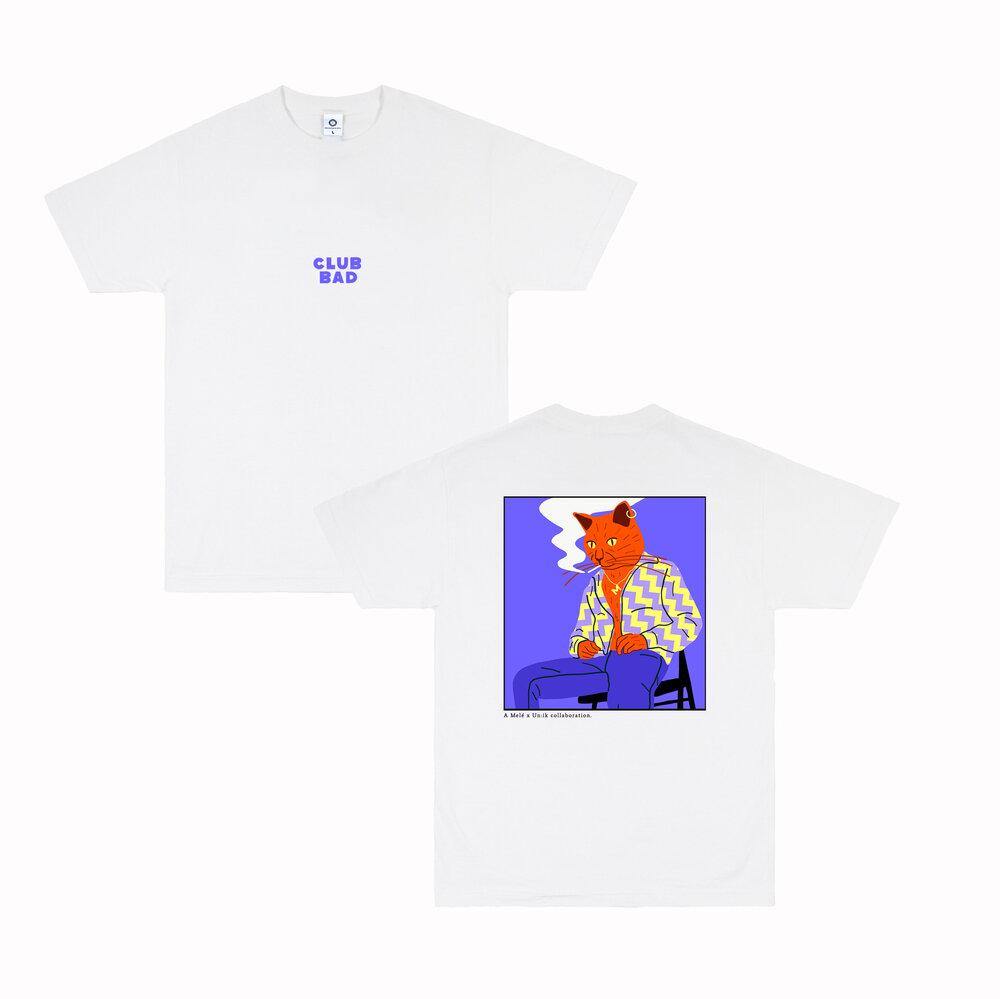 Load image into Gallery viewer, Melé x Club Bad &amp;#39;Cool Cat&amp;#39; Tee - White - UN:IK Clothing

