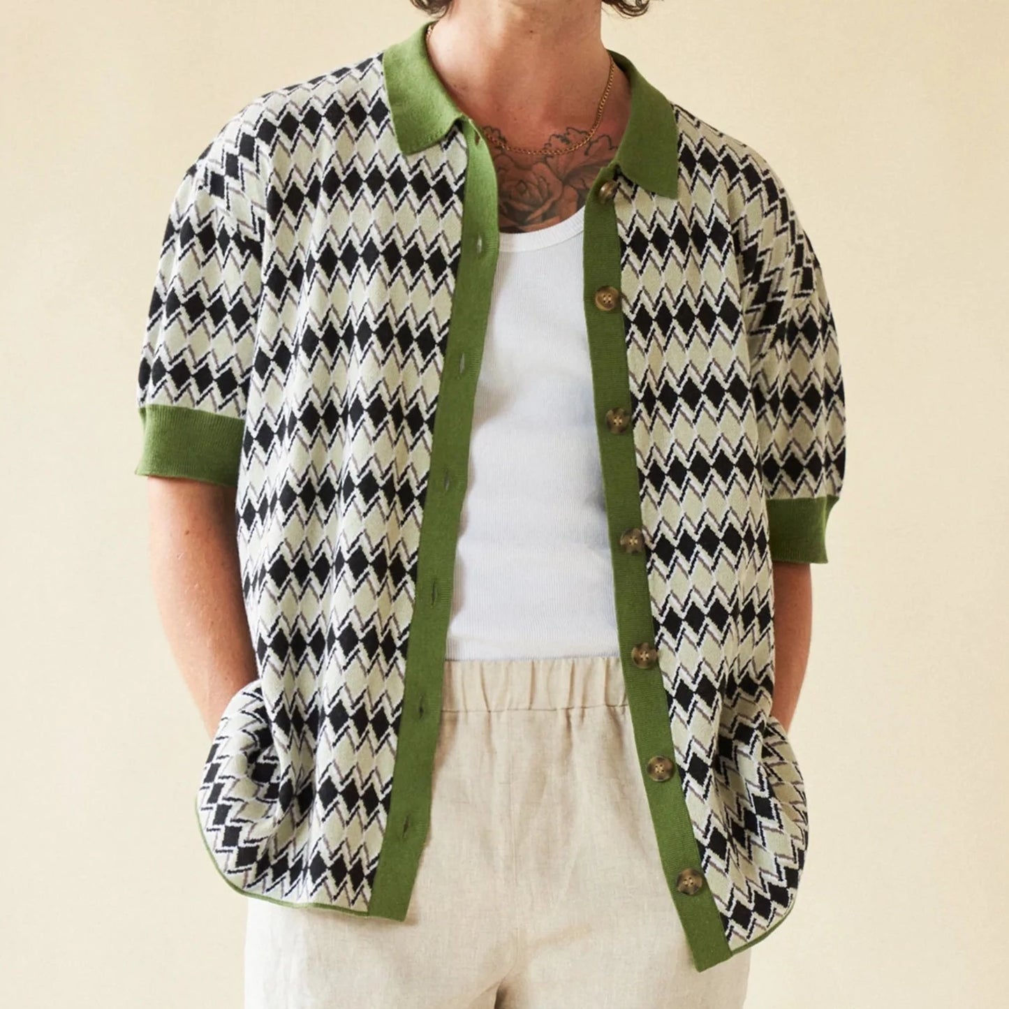 bound 'Norcia' Button Knit Polo