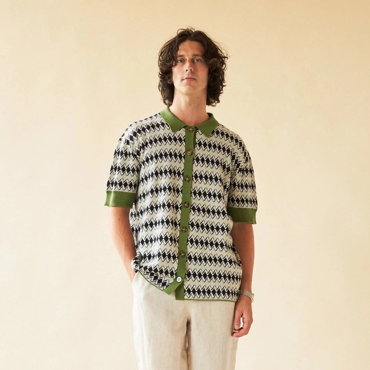 bound 'Norcia' Button Knit Polo