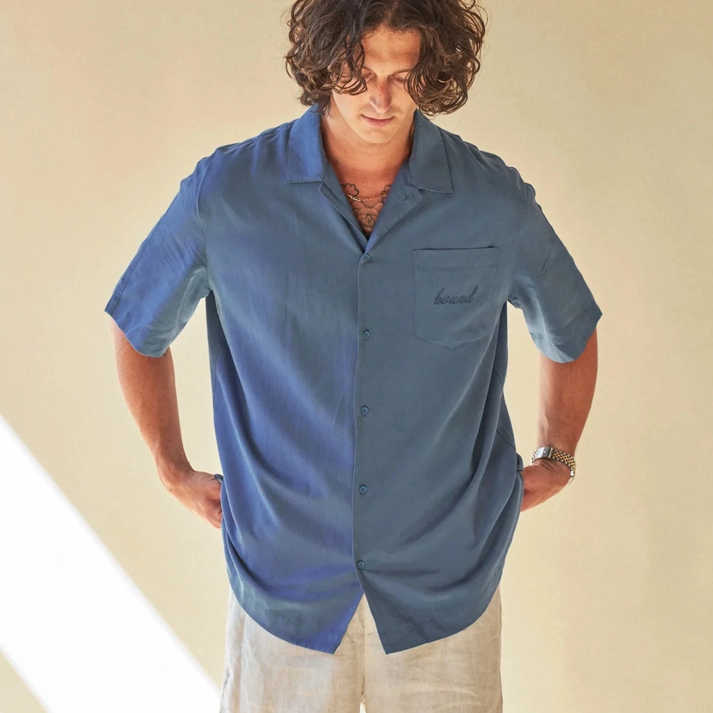 bound 'Olivais' Lyocell SS Shirt - Slate Blue
