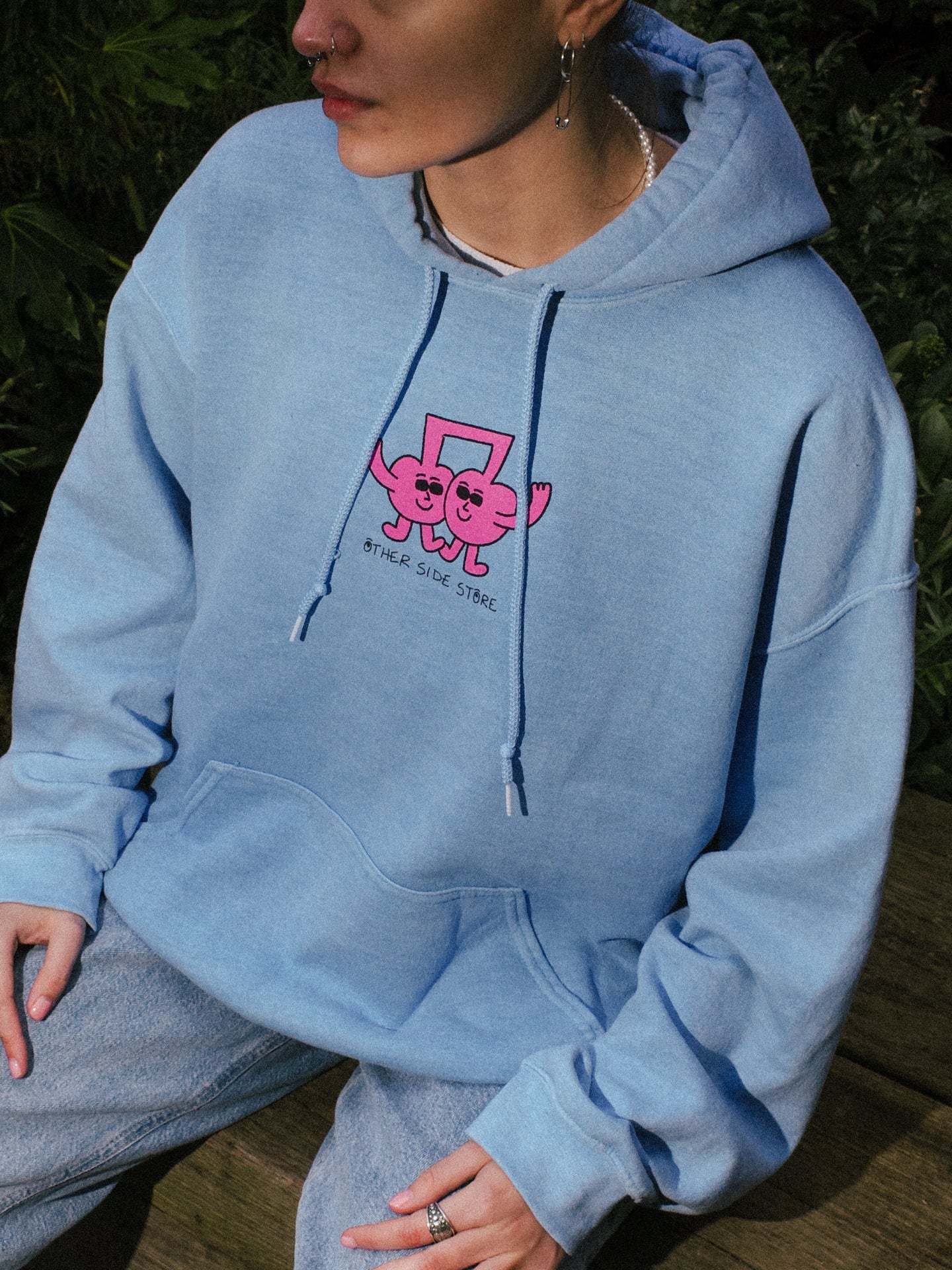 Other Side Store 'Fruity Note' Hoodie - Vintage Washed Baby Blue