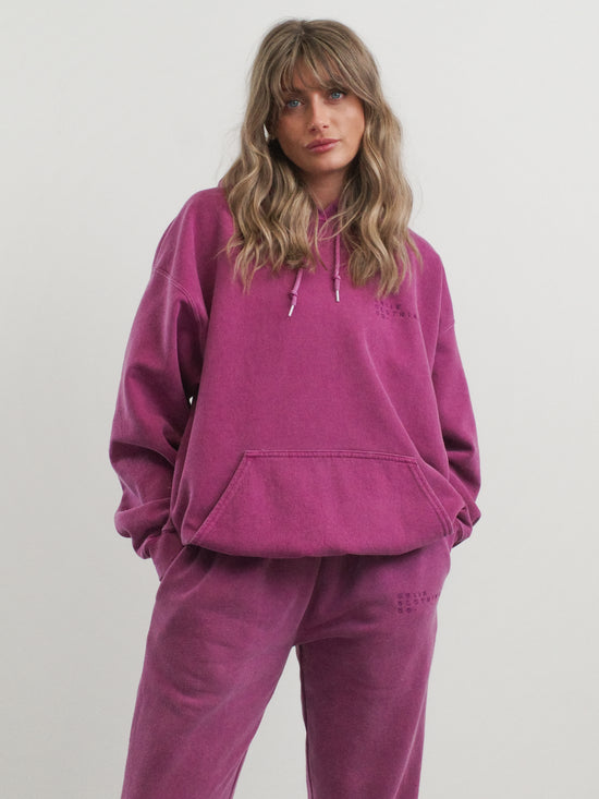 Essentials 'Sets' Vintage Washed Hoodie - Berry