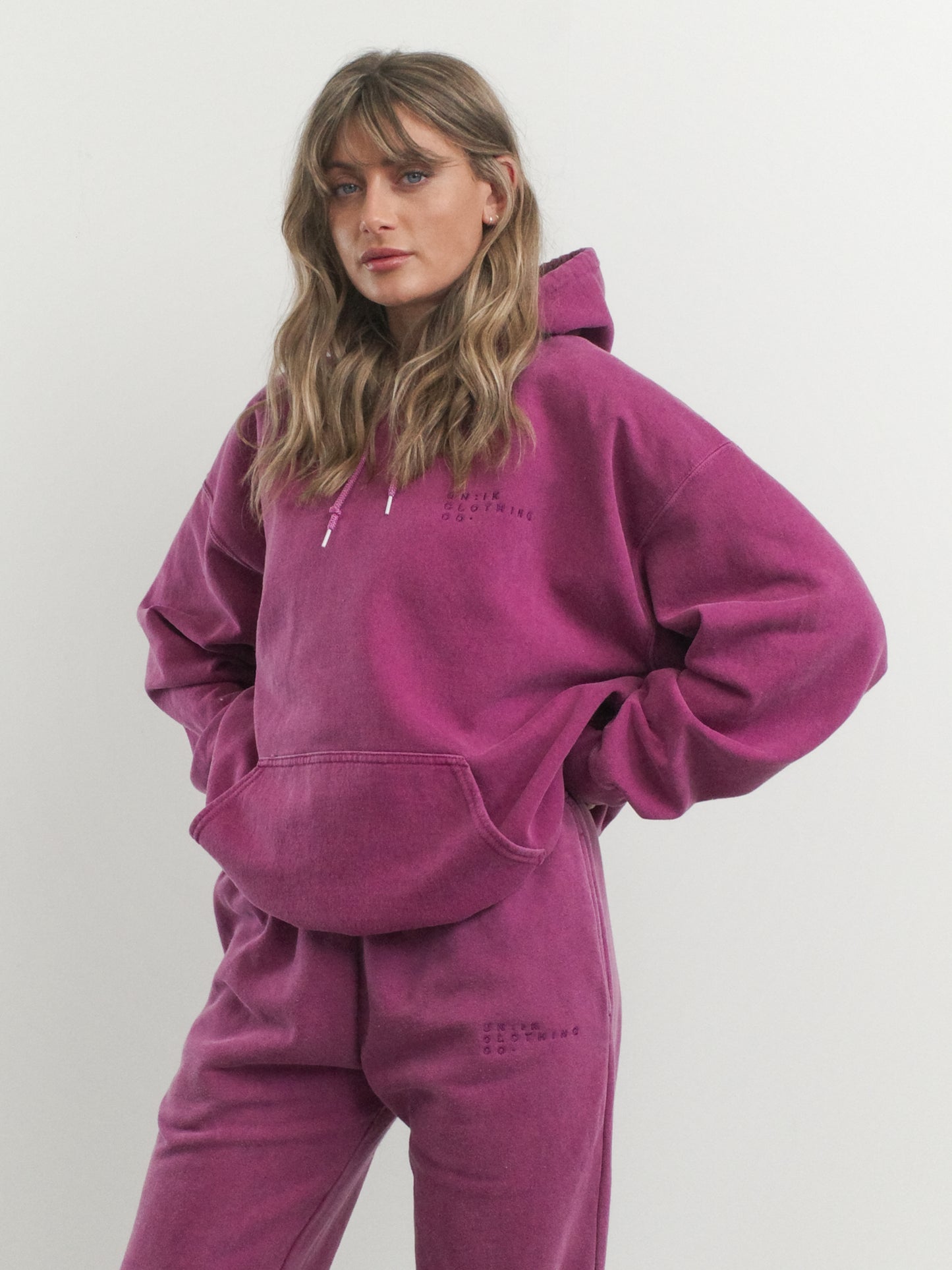 Essentials 'Sets' Vintage Washed Hoodie - Berry