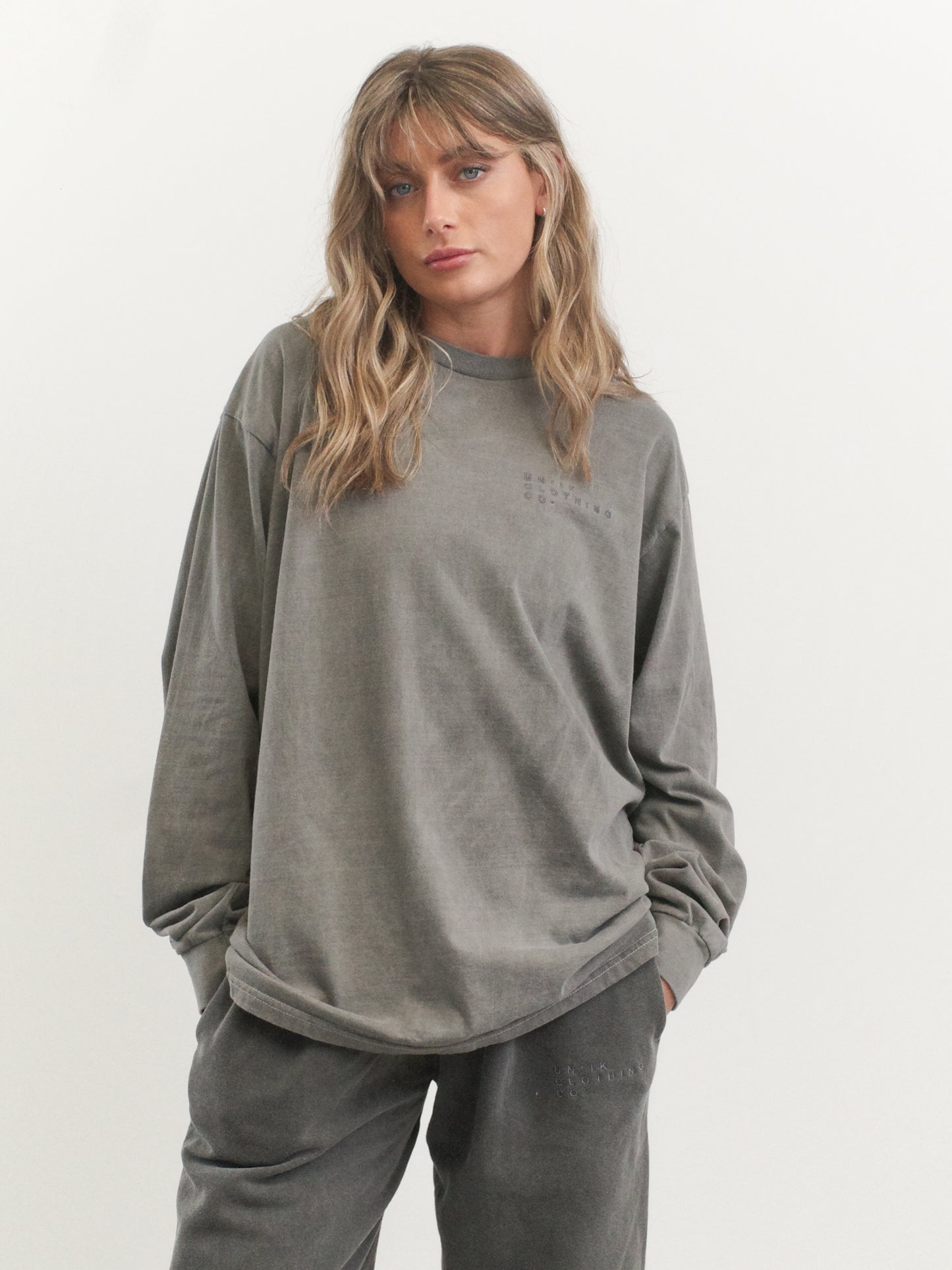 Essentials Vintage Washed Longsleeve Tee - Charcoal