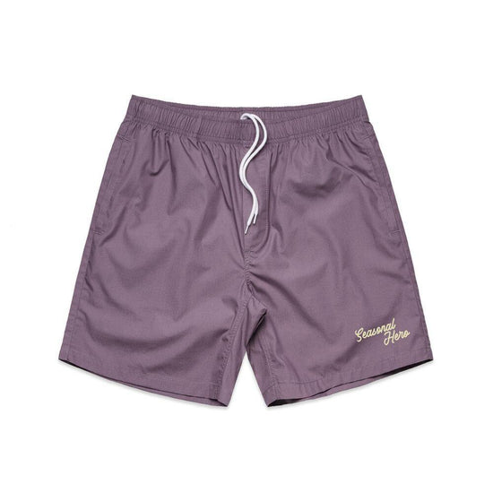 Seasonal Hero 'Script' Beach Shorts - Pistachio / Red / Mauve - UN:IK Clothing