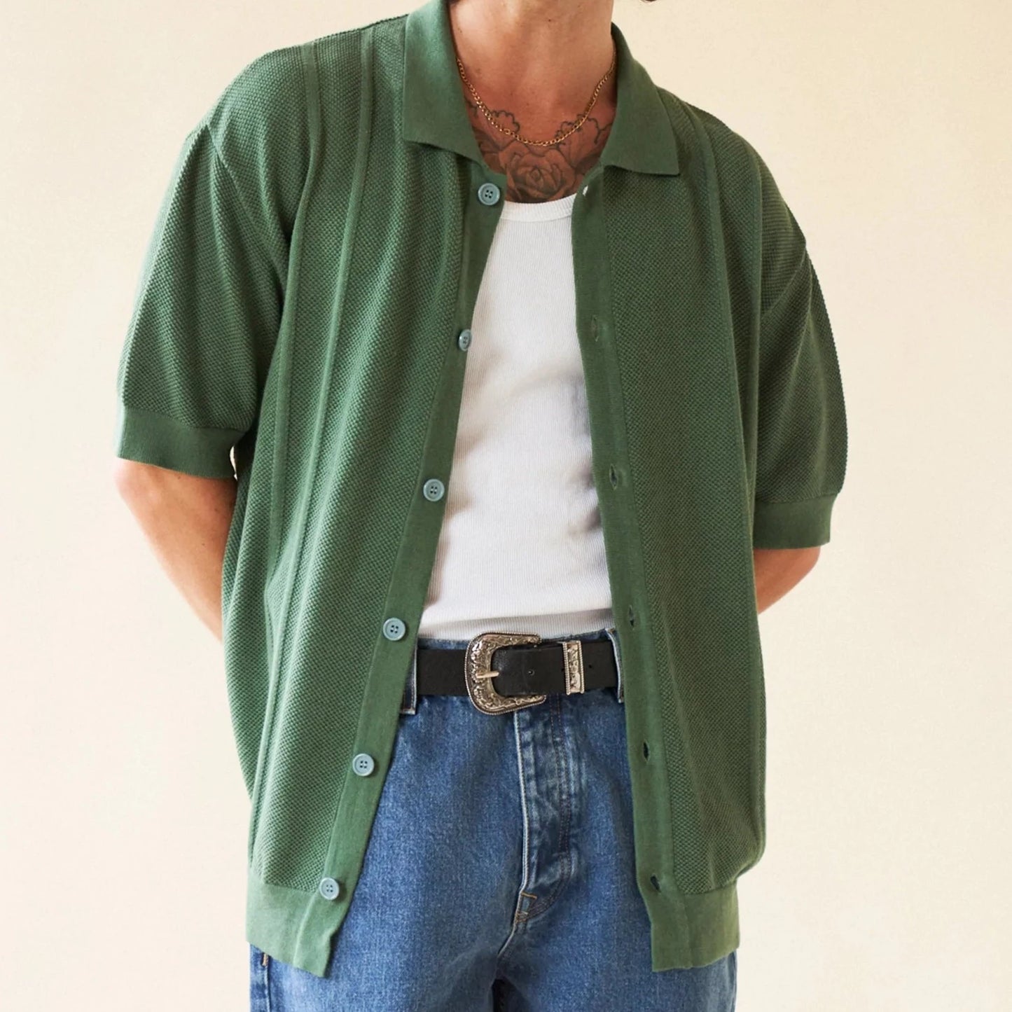 bound 'Stanley Waffle Knit Polo - Hunter Green
